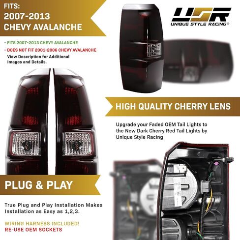 USR 07-13 Avalanche Tail Light – Replacement Tail Lamps Set (Left + Right) Compatible with 2007-2013 Chevy Avalanche Chevrolet All Models/Trims (Dark Cherry Red Lens, Plug & Play Ready) in Saudi Arabia