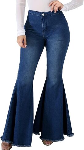 الجينز السفلي للنساء للنساء عالي الخصر النحيف دمر Flare كلاسيكي السراويل الأزياء in Kuwait