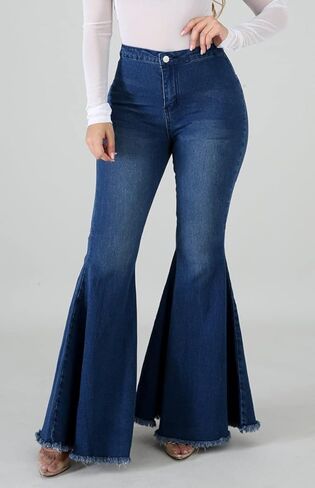 الجينز السفلي للنساء للنساء عالي الخصر النحيف دمر Flare كلاسيكي السراويل الأزياء in Kuwait