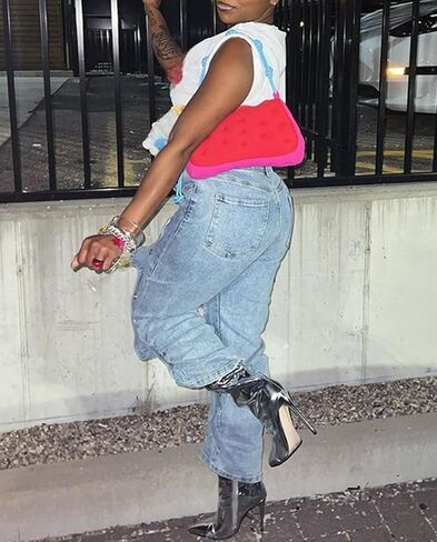 Voghtic Womens y2k Detachable Patchwork Irregular Boyfriend Cargo Jeans High Waisted Straight Leg Denim Pants Streetwear in Kuwait