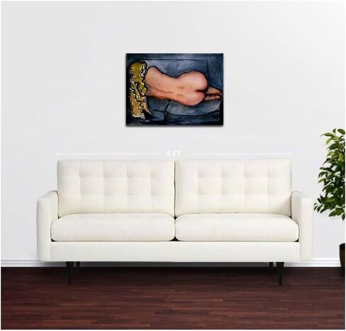 Female Nude large expressionist mixed media drawing. Expressive nude woman on a couch. in Saudi Arabia