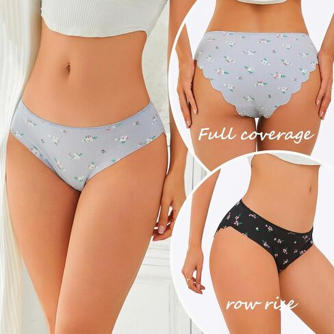 Seamless Underwear for Women Cotton Bikini Flower print Hipster Wavy Sides Invisibles Cheeky Panties 5 Pack in Saudi Arabia