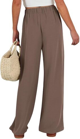 Linen Pants Women Casual Flowy Wide Leg Drawstring Elastic Waist Pants Beach Vacation Clothes for Women Boho Outfits in Saudi Arabia