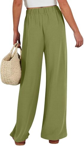 Linen Pants Women Casual Flowy Wide Leg Drawstring Elastic Waist Pants Beach Vacation Clothes for Women Boho Outfits in Saudi Arabia
