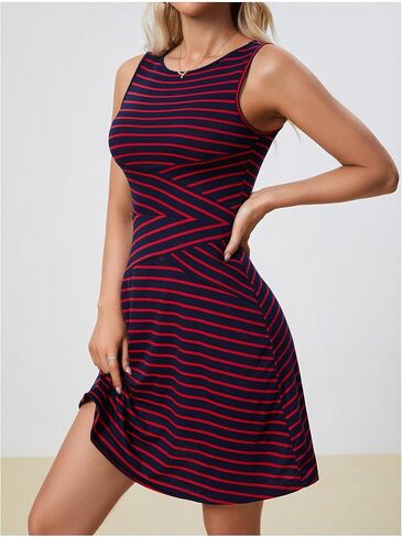 Verdusa Women's Casual Dresses 2024 Sleeveless Striped Mini Dress High Waisted A Line Dresses in Kuwait
