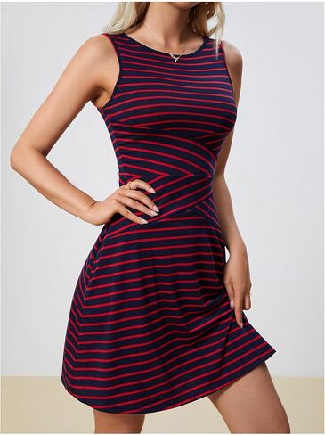 Verdusa Women's Casual Dresses 2024 Sleeveless Striped Mini Dress High Waisted A Line Dresses in Kuwait