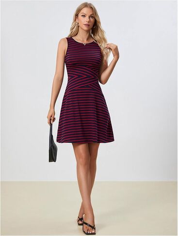 Verdusa Women's Casual Dresses 2024 Sleeveless Striped Mini Dress High Waisted A Line Dresses in Kuwait