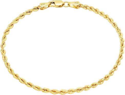 Nuragold 10k Yellow Gold 2mm Rope Chain Diamond Cut Bracelet or Anklet (7"-9") Italian Jewelry for Men & Women in Saudi Arabia