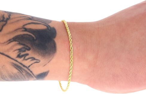 Nuragold 10k Yellow Gold 2mm Rope Chain Diamond Cut Bracelet or Anklet (7"-9") Italian Jewelry for Men & Women in Saudi Arabia