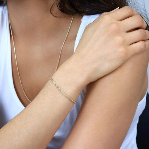 Nuragold 10k Yellow Gold 2mm Rope Chain Diamond Cut Bracelet or Anklet (7"-9") Italian Jewelry for Men & Women in Saudi Arabia