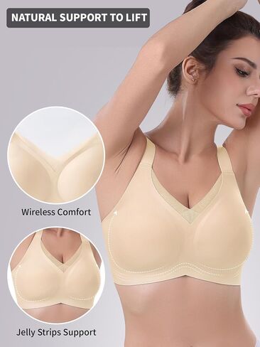 Seamless Bras for Women Full Coverage No Underwire Scalloped Push Up Bras Soft Wireless Comfort Bralettes in Saudi Arabia
