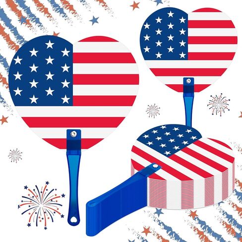 50Pcs Patriotic Handheld Fans 4th of July Independence Day Handheld Fans American Flag Stars Stripes Heart Shape Double Sided Plastic Fan for Guests Holiday Birthday Party Favor Parade Gifts in Saudi Arabia
