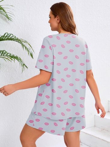 Auslook Women's Plus Size Pajama يضع أعلى الأكمام والقصيرة سراويل للنوم PJ مجموعة 2 قطعة مجموعة مع جيوب in Kuwait