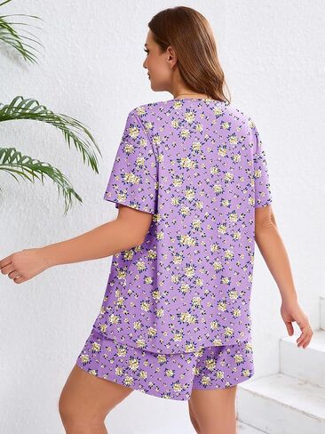 Auslook Women's Plus Size Pajama يضع أعلى الأكمام والقصيرة سراويل للنوم PJ مجموعة 2 قطعة مجموعة مع جيوب in Kuwait