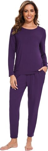 Bamboo Viscose Women Pajama Sets Long Sleeve Crew Neck Lounge Set with Pockets in Saudi Arabia