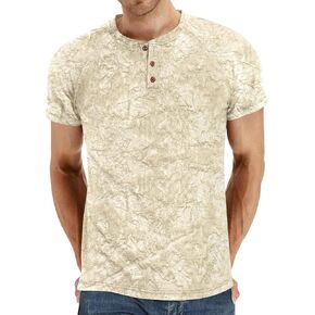القمصان الصيفية للرجال الصيفية القطن القطن القطن غير الرسمي هينلي تي شيرتات زر راجلان كم TEes in Kuwait