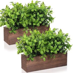 Lyrow 2 Pack Artificial Eucalyptus Plant in Rustic Rectangular Wooden Planter Box Artificial Plants for Home Decor Indoor Faux Potted Herb Plant Greenery Arrangement for Gifts Wedding Indoor Decor in Kuwait