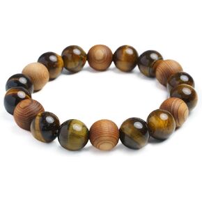 Solid Yakusugi Cedar Beads Tiger Eye Natural Stones 12mm Beaded Bracelet Wrist Size 7.5" in Saudi Arabia