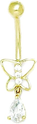 14k Yellow Gold Cubic Zirconia 14 Gauge Buttrefly Drop Body Jewelry Belly Ring 30x9mm-Body Piercing-Ring for Women in Saudi Arabia