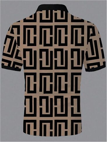 GORGLITTER Men's Geometric Print Half Button Shirt Short Sleeve Contrast Collar Tops in Saudi Arabia
