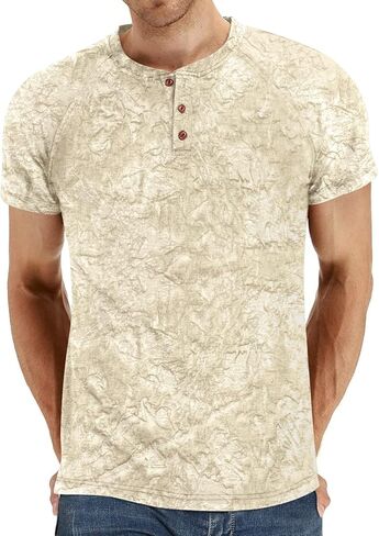 القمصان الصيفية للرجال الصيفية القطن القطن القطن غير الرسمي هينلي تي شيرتات زر راجلان كم TEes in Kuwait