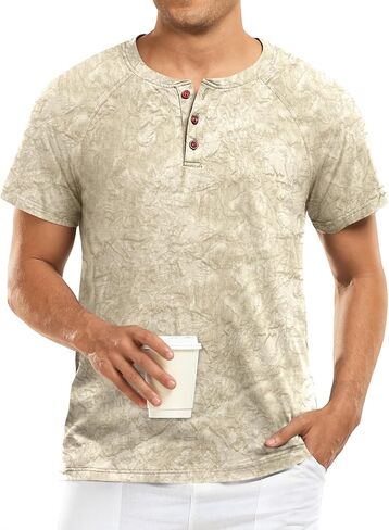 القمصان الصيفية للرجال الصيفية القطن القطن القطن غير الرسمي هينلي تي شيرتات زر راجلان كم TEes in Kuwait