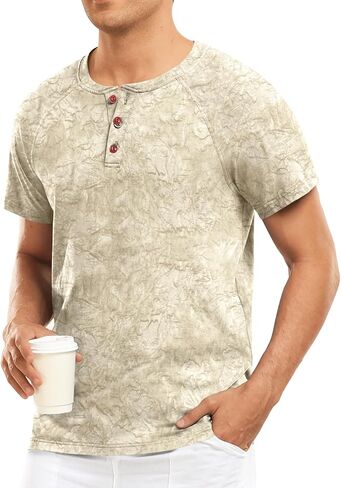 القمصان الصيفية للرجال الصيفية القطن القطن القطن غير الرسمي هينلي تي شيرتات زر راجلان كم TEes in Kuwait