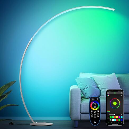 RGB Floor Lamp with 3 Color Temperatures, Ultra Bright 1800LM Smart Arc LED Floor Lamp with Remote Control, Music Sync, Scene Modes, Modern Standing Tall Lamp for Bedroom Living Room Gaming Rooms in Kuwait