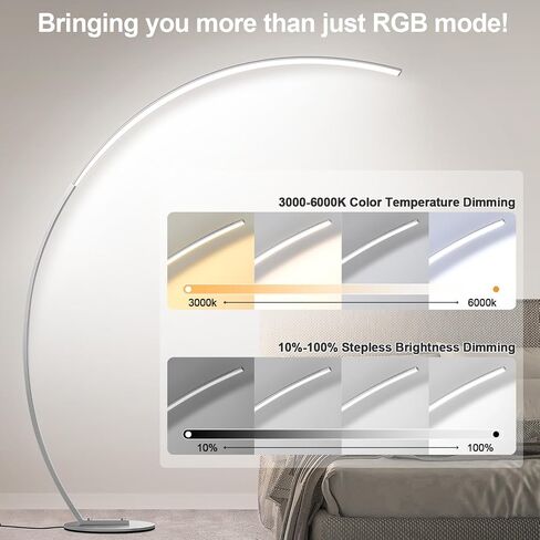 RGB Floor Lamp with 3 Color Temperatures, Ultra Bright 1800LM Smart Arc LED Floor Lamp with Remote Control, Music Sync, Scene Modes, Modern Standing Tall Lamp for Bedroom Living Room Gaming Rooms in Kuwait