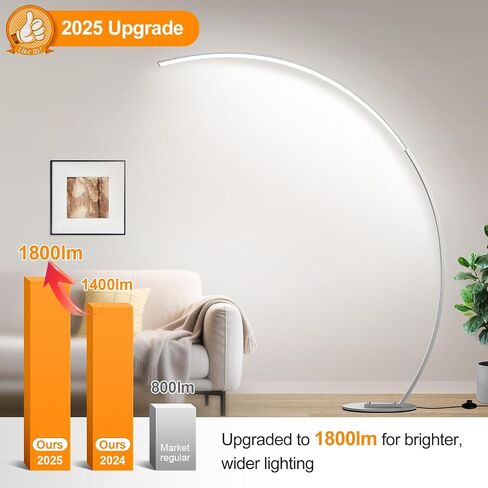RGB Floor Lamp with 3 Color Temperatures, Ultra Bright 1800LM Smart Arc LED Floor Lamp with Remote Control, Music Sync, Scene Modes, Modern Standing Tall Lamp for Bedroom Living Room Gaming Rooms in Kuwait
