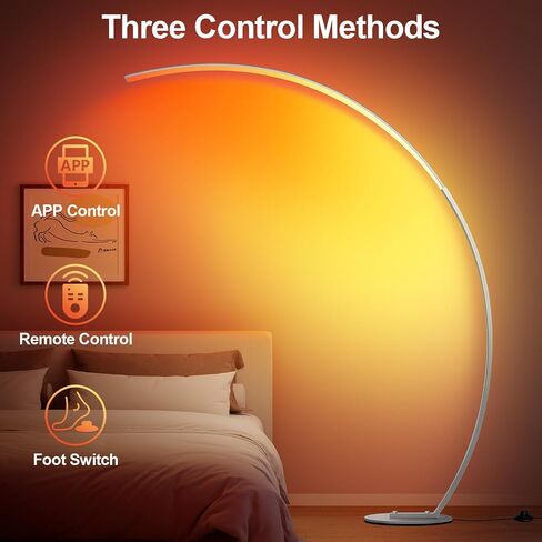 RGB Floor Lamp with 3 Color Temperatures, Ultra Bright 1800LM Smart Arc LED Floor Lamp with Remote Control, Music Sync, Scene Modes, Modern Standing Tall Lamp for Bedroom Living Room Gaming Rooms in Kuwait