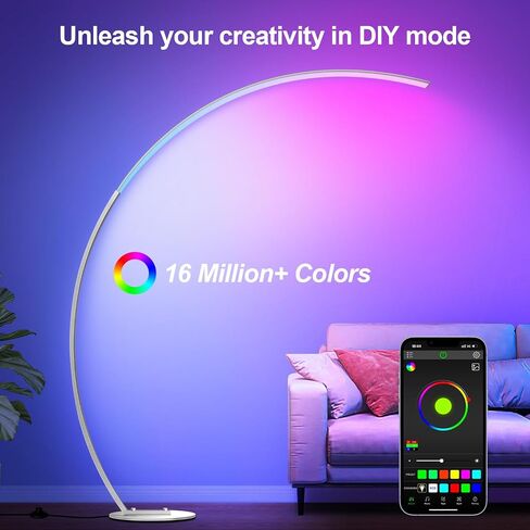 RGB Floor Lamp with 3 Color Temperatures, Ultra Bright 1800LM Smart Arc LED Floor Lamp with Remote Control, Music Sync, Scene Modes, Modern Standing Tall Lamp for Bedroom Living Room Gaming Rooms in Kuwait