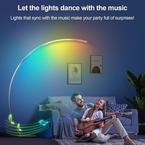 RGB Floor Lamp with 3 Color Temperatures, Ultra Bright 1800LM Smart Arc LED Floor Lamp with Remote Control, Music Sync, Scene Modes, Modern Standing Tall Lamp for Bedroom Living Room Gaming Rooms in Kuwait