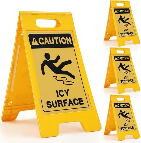 Macarrie 2 Pieces 24.5x12.6 Inch 'Caution - ICY Surface' 2 Sided Folding Floor Sign with Symbol Caution ICY Surface Sign Caution Folding Floor Sign for Any Facility Building Warehouse Loading Docks in Saudi Arabia
