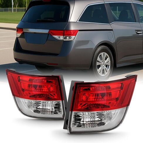 AKKON - Fits 2014-2017 Honda Odyssey [Halogen Type] Chrome Red Tail Light Brake Lamp Outer Driver Left Side Replacement in Kuwait
