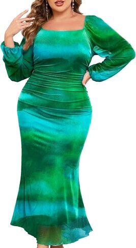 ZOMVA Spring Plus Size Floral Print Mesh Dress for Curvy Women Long Sleeve Dresses for Wedding Guest in Saudi Arabia