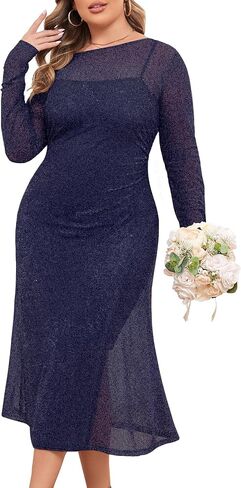 ZOMVA Spring Plus Size Floral Print Mesh Dress for Curvy Women Long Sleeve Dresses for Wedding Guest in Saudi Arabia