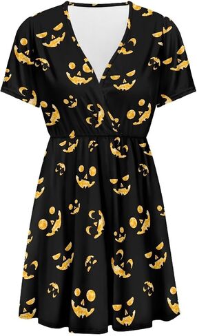 Womens Short Sleeve Midi Dress for Spring Summer V Neck Pleated Waist Casual Dresses in Kuwait