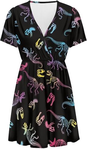 Womens Short Sleeve Midi Dress for Spring Summer V Neck Pleated Waist Casual Dresses in Kuwait