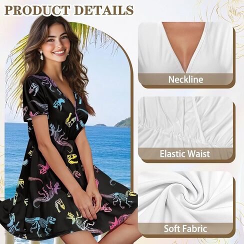 Womens Short Sleeve Midi Dress for Spring Summer V Neck Pleated Waist Casual Dresses in Kuwait