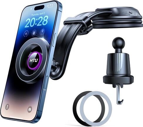HTU لـ Magsafe Car Mount مع تثبيت ، حامل هاتف مغناطيسي 5 في 1 لبطولة الزجاج الأمامي للوحة القيادة ، كوب شفط قابل للانحناء ، لـ iPhone 15 14 13 12 ، شحن غير مدعوم ، Dark Rose in Kuwait