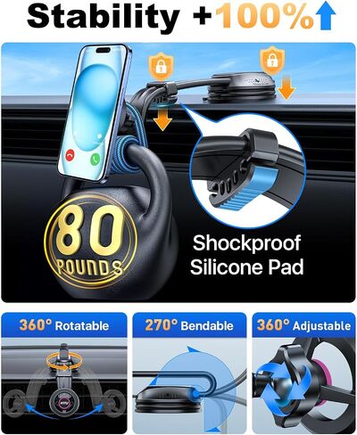 HTU لـ Magsafe Car Mount مع تثبيت ، حامل هاتف مغناطيسي 5 في 1 لبطولة الزجاج الأمامي للوحة القيادة ، كوب شفط قابل للانحناء ، لـ iPhone 15 14 13 12 ، شحن غير مدعوم ، Dark Rose in Kuwait