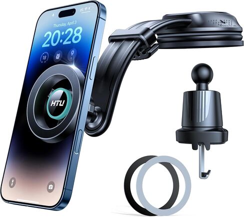 HTU لـ Magsafe Car Mount مع تثبيت ، حامل هاتف مغناطيسي 5 في 1 لبطولة الزجاج الأمامي للوحة القيادة ، كوب شفط قابل للانحناء ، لـ iPhone 15 14 13 12 ، شحن غير مدعوم ، Dark Rose in Kuwait