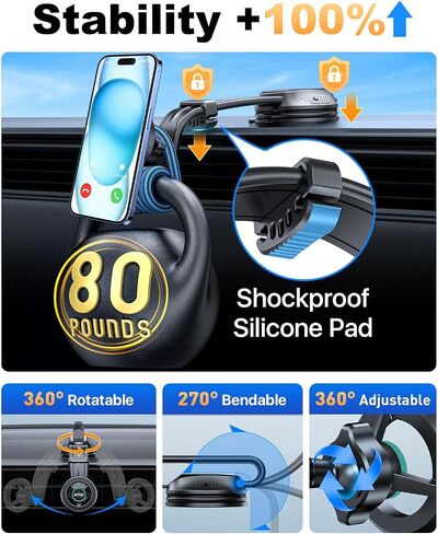 HTU لـ Magsafe Car Mount مع تثبيت ، حامل هاتف مغناطيسي 5 في 1 لبطولة الزجاج الأمامي للوحة القيادة ، كوب شفط قابل للانحناء ، لـ iPhone 15 14 13 12 ، شحن غير مدعوم ، Dark Rose in Kuwait