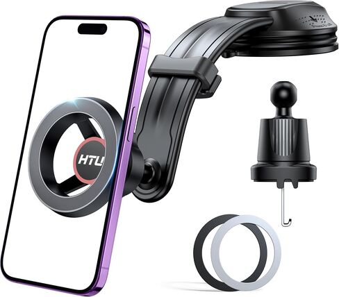 HTU لـ Magsafe Car Mount مع تثبيت ، حامل هاتف مغناطيسي 5 في 1 لبطولة الزجاج الأمامي للوحة القيادة ، كوب شفط قابل للانحناء ، لـ iPhone 15 14 13 12 ، شحن غير مدعوم ، Dark Rose in Kuwait