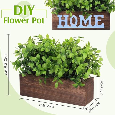Lyrow 2 Pack Artificial Eucalyptus Plant in Rustic Rectangular Wooden Planter Box Artificial Plants for Home Decor Indoor Faux Potted Herb Plant Greenery Arrangement for Gifts Wedding Indoor Decor in Kuwait