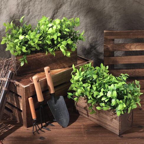 Lyrow 2 Pack Artificial Eucalyptus Plant in Rustic Rectangular Wooden Planter Box Artificial Plants for Home Decor Indoor Faux Potted Herb Plant Greenery Arrangement for Gifts Wedding Indoor Decor in Kuwait