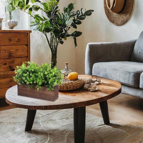 Lyrow 2 Pack Artificial Eucalyptus Plant in Rustic Rectangular Wooden Planter Box Artificial Plants for Home Decor Indoor Faux Potted Herb Plant Greenery Arrangement for Gifts Wedding Indoor Decor in Kuwait