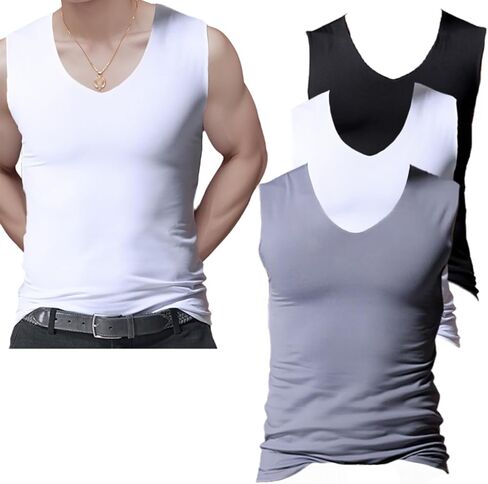 3 Pack Mens Ice Silk Tank Tops V Neck Summer Plus Size Sports Muscle Training Sleeveless Shirt Running Undershirts in Saudi Arabia