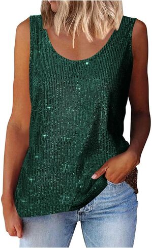 Sequin Tops for Women Sparkly Glitter Sleeveless Tank Tops Party Club Cocktail Clothes Outfits in Saudi Arabia
